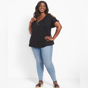 LANE BRYANT Swing Tee NWT Black Cold Shoulder Top Size 10/12